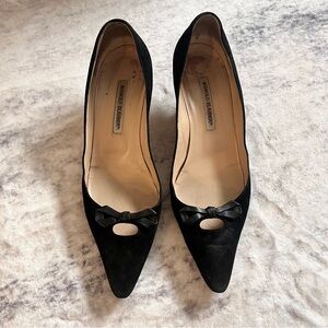 Vintage Manolo Blahnik Black Suede Pointed Toe Bow Women's 9.5